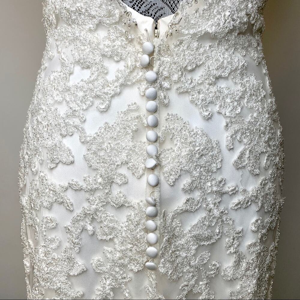 Mia Solano ‘Cate’ Ivory V Neck Beaded Sleeveless Backless Sheath Wedding Dress - Picture 9 of 9